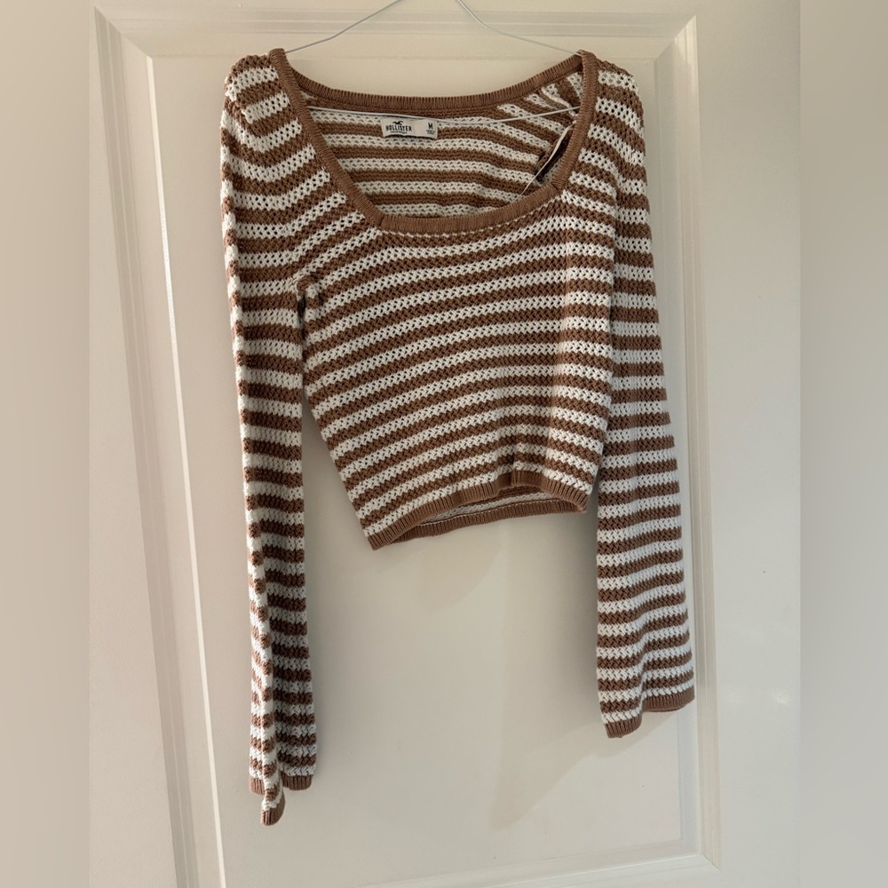 Brown and white striped crochet top
